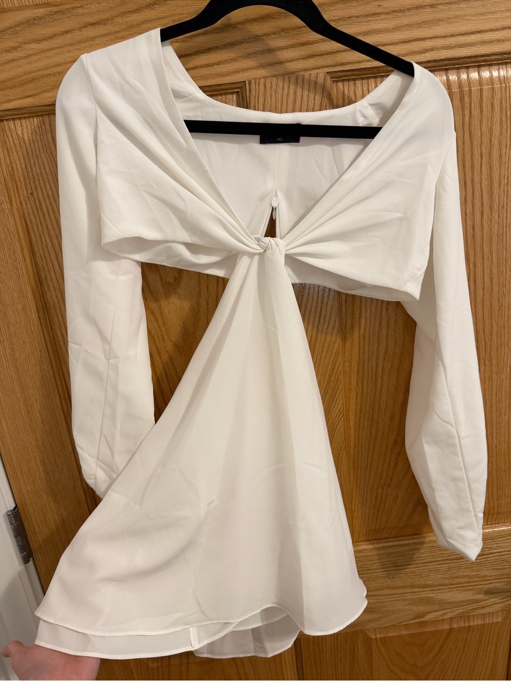 White Fox Boutique White Tie-Front Long Sleeve Mini Dress